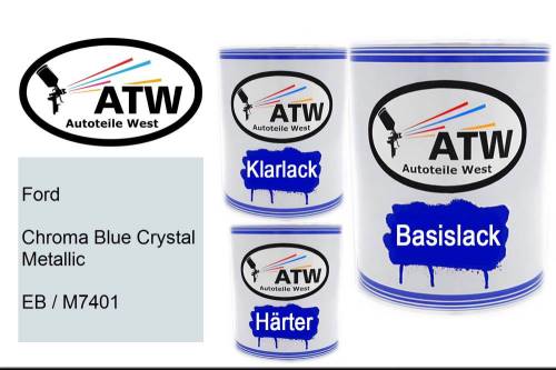 Ford, Chroma Blue Crystal Metallic, EB / M7401: 1L Lackdose + 1L Klarlack + 500ml Härter - Set, von ATW Autoteile West.